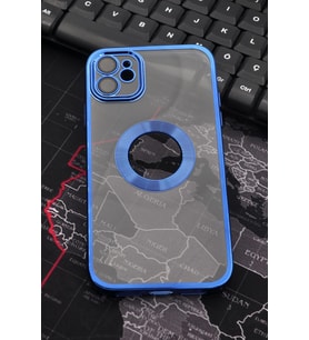 iPhone 11 Uyumlu Saks Mavi Renkli Kenarlı Lazerli Şeffaf Kılıf Lens Korumalı (Renksiz)