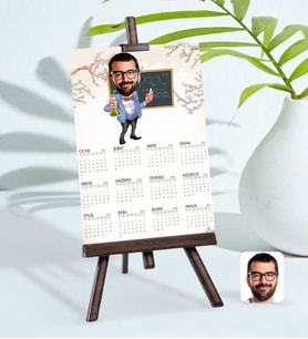 BK Gift Kişiye Özel 15x21 cm Fotoğraf Kartlı Erkek Kimya Öğretmeni Karikatürlü Şövaleli 2024 Takvim -1