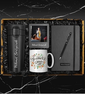 Öğretmenler Gününe Özel Tasarım Kupa & Defter & 400 ML Otomatik Basmalı Çelik Termos & Kalem & Fotoğraf Çerçevesi