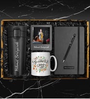 Öğretmenler Gününe Özel Tasarım Kupa & Defter & 400 ML Otomatik Basmalı Çelik Termos & Kalem & Fotoğraf Çerçevesi