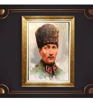 Altın Varaklı Çerçeveli Paspartulu Atatürk Tablo z4806 (Gold)