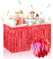 Kendinden Yapışkanlı Kırmızı Metalize Püsküllü Masa Eteği - 75 X 275 Cm Parti Süslemesi