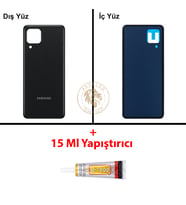 Samsung M32 Siyah Arka Pil Kapağı Batarya Kapağı Lazer Kesim + B-7000 Yapıştırıcı