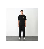 Unisex Bisiklet Yaka Baskılı Oversize T-Shirt - Siyah