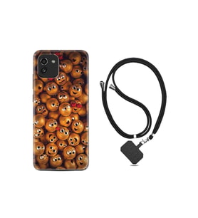 Samsung Galaxy A03 Kılıf Ipli Boyun Askılı Desenli Silikon Gold Emoji 1877