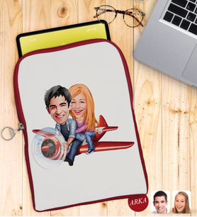 BK Gift Kişiye Özel Sevgililer Karikatürlü Taşınabilir Koruyucu Tablet Kılıfı & Organizer Çanta - Kırmızı-11