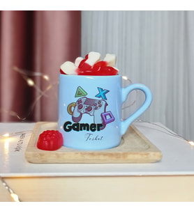 Gamer ( Oyuncu ) Tasarımlı Kişiye Özel Mavi Türk Kahvesi Fincanı