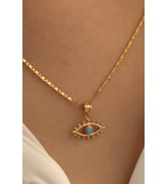 14 Ayar Altın Kirpikli Gözlü Valentino Zincir Kolye (Sarı)
