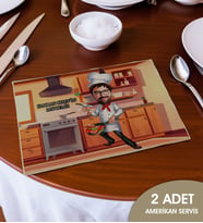 BK Gift Kişiye Özel Karikatürlü 2’li Keten Amerikan Servis Seti-4, Ev Hediyesi,Baskılı Servis Bezi, Mutfak Dekoru