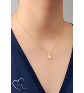 TEK TAŞ BAGET KOLYE GOLD,GÜMÜŞ VE ROSE RENK 925 AYAR GÜMÜŞ KOLYE (Gold)