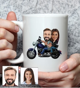 Kişiye Özel Motorcu Sevgili Tasarımlı Karikatürlü Kupa Bardak