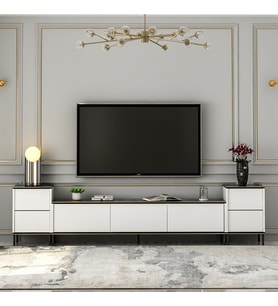 TV Sehpası Kozan Set Beyaz Siyah Mermer Desen 260 cm