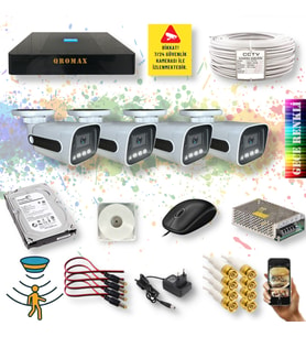 Qromax 4 Kameralı Set - Gece Renkli Gösteren Hareket Algılayan 5MP SONY Lensli 4 Ultra Warm Ledli 1080P FULLHD Güvenlik Kamerası Seti 784W