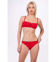 Endeep Kadın Aksesuarlı Dokulu Kumaş Kırmızı Straplez Bikini Takımı