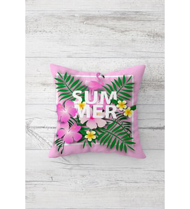Summer Yazılı Flamingo Ve Çiçek Detaylı Dijital Baskılı Kırlent Kılıfı Yastık Kılıfı (Pembe)