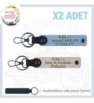 Motorcu Tarzına Özel İsim Plaka, B Rh (-) Kan Grubu Yazılı Hediyelik x2 Anahtarlık, Pudra-Mavi-Laci (Çok Renkli)