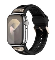Watch 44mm KRD-117 Hava Alabilen Delikli Metal Süslemeli Desenli Silikon Kordon (Titanyum Siyah)