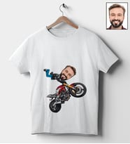 Kişiye Özel Motorcu Tasarımlı Karikatür Tişört 114 (Beyaz)