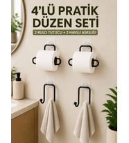 Duvara Yapışkanlı Rulo Kağıtlık ve Havlu Askılığı 2’şer Adet 4’lü Set