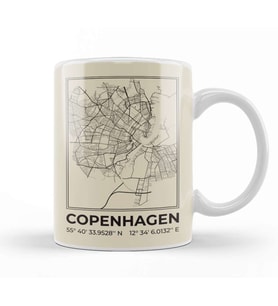 Copenhagen Minimalist Map Kupa Bardak Porselen