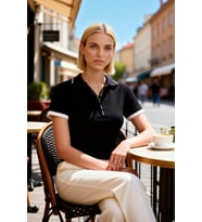 Kadın Bluz Polo Yaka Kısa Kol Fitted Fitilli Örme Biyeli Esnek Kaşkorse Vücuda Oturan