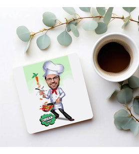 Kişiye Özel Yemek Yapmayı Seven Erkek Karikatürlü Bardak Altlığı