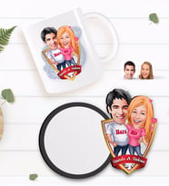 BK Gift Kişiye Özel Sevgililer Karikatürlü Beyaz Kupa ve Ahşap Bardak Altlığı Hediye Seti-5