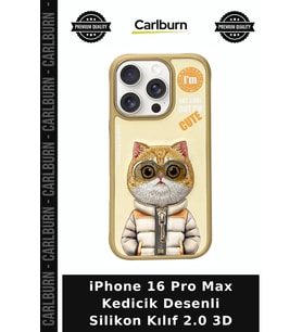 iPhone 16 Pro Max Kedicik Desenli Silikon Kılıf 2.0 3D Cihaz Aksesuarı Mobil Kap Telefon Kabı