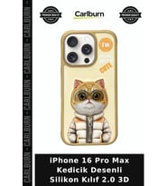 iPhone 16 Pro Max Kedicik Desenli Silikon Kılıf 2.0 3D Cihaz Aksesuarı Mobil Kap Telefon Kabı
