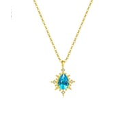 Blue Sunray 925 Ayar Mavi Taşlı 18K Altın Kaplama Gümüş Kolye