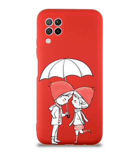 Huawei P 40 Lite Uyumlu Lansman Kılıf Aşk Tasarımlı İçi Kadife Kapak-Kırmızı (Şeffaf)