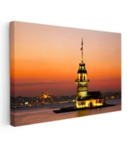 Kanvas Tablo Kız Kulesi ve İstanbul Silüeti Şehir Mimari Tablo Ev Ofis Duvar Dekoru
