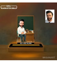 Kişiye Özel Erkek Sınıf Öğretmeni Karikatürlü 14 cm MDF Işıklı Biblo - Öğretmen Hediyesi Öğretmene Özel Hediye