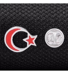 925 Ayar Gümüş Kırmızı Mineli Ayyıldız Yaka Rozeti
