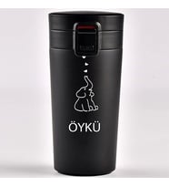 Kişiye Özel Paslanmaz Çelik 380 ml Vakumlu Fil Baskılı Termos - Isı Yalıtımlı, Sızdırmaz Kapak (Siyah)