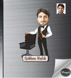 Kişiye Özel Berber Erkek Ahşap Magnet -5