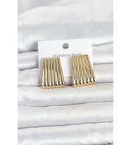 316L Çelik Gold Renk Çizgili Plaka Model Kadın Küpe 5886 - EEEEEE3232-9051