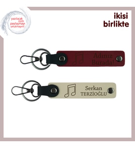 Piyano Derslerine Başlayan Çocuğa Özel, Kişiye Özel Deri Anahtarlık Takımı, Bordo-Sütlü Kahve