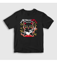 Presmono Unisex Çocuk Siyah Metallicat Metallica Kedili T-Shirt 460501tt