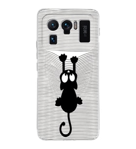 Xiaomi Mi 11 Ultra Uyumlu Kamera Korumalı Kapak Çizgi Kedi (Beyaz) Tasarımlı Şeffaf Silikon Kılıf