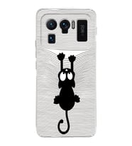 Xiaomi Mi 11 Ultra Uyumlu Kamera Korumalı Kapak Çizgi Kedi (Beyaz) Tasarımlı Şeffaf Silikon Kılıf