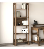 Country Dekoratif 5 Raflı Ev-ofis Kitaplık, Modern Kütüphane, Antik Ceviz (Kahverengi)