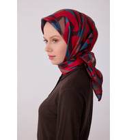 Geometrik Desen İpek Twill Eşarp  - 2026 İlkbahar-Yaz (T)  4327 (Kırmızı)