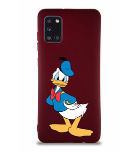 Samsung Galaxy A31 Soft Premier Kapak Donald Duck-D Tasarımlı Silikon Kılıf - Mürdüm (Şeffaf)