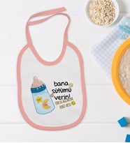 BK Kids Kişiye Özel Pembe Bebek Mama Önlüğü - Model 21
