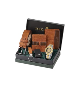 Polo Air Erkek Kol Saati Cüzdan Kemer Kartlık Anahtarlık Çakmak Hediyelik Kutusunda Taba Set PL-7042E3