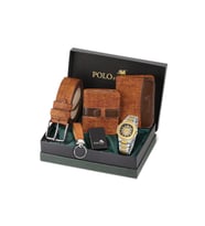 Polo Air Erkek Kol Saati Cüzdan Kemer Kartlık Anahtarlık Çakmak Hediyelik Kutusunda Taba Set PL-7042E3 (Siyah-Gümüş-Altın)