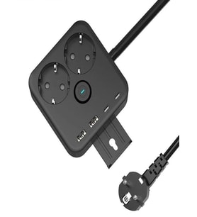3680W 2'li Priz, 2 USB ve 2 Type-C Portlu, 1.4m Kablo, 3.4A Çıkış, Askı Aparatlı, Akım Korumalı (Siyah)
