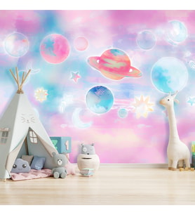 Dreamwall Uzay Ve Gezegenler Desenli Silinebilir Tekstil Duvar Kağıdı (Çok Renkli)