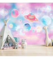 Dreamwall Uzay Ve Gezegenler Desenli Silinebilir Tekstil Duvar Kağıdı (Çok Renkli)
